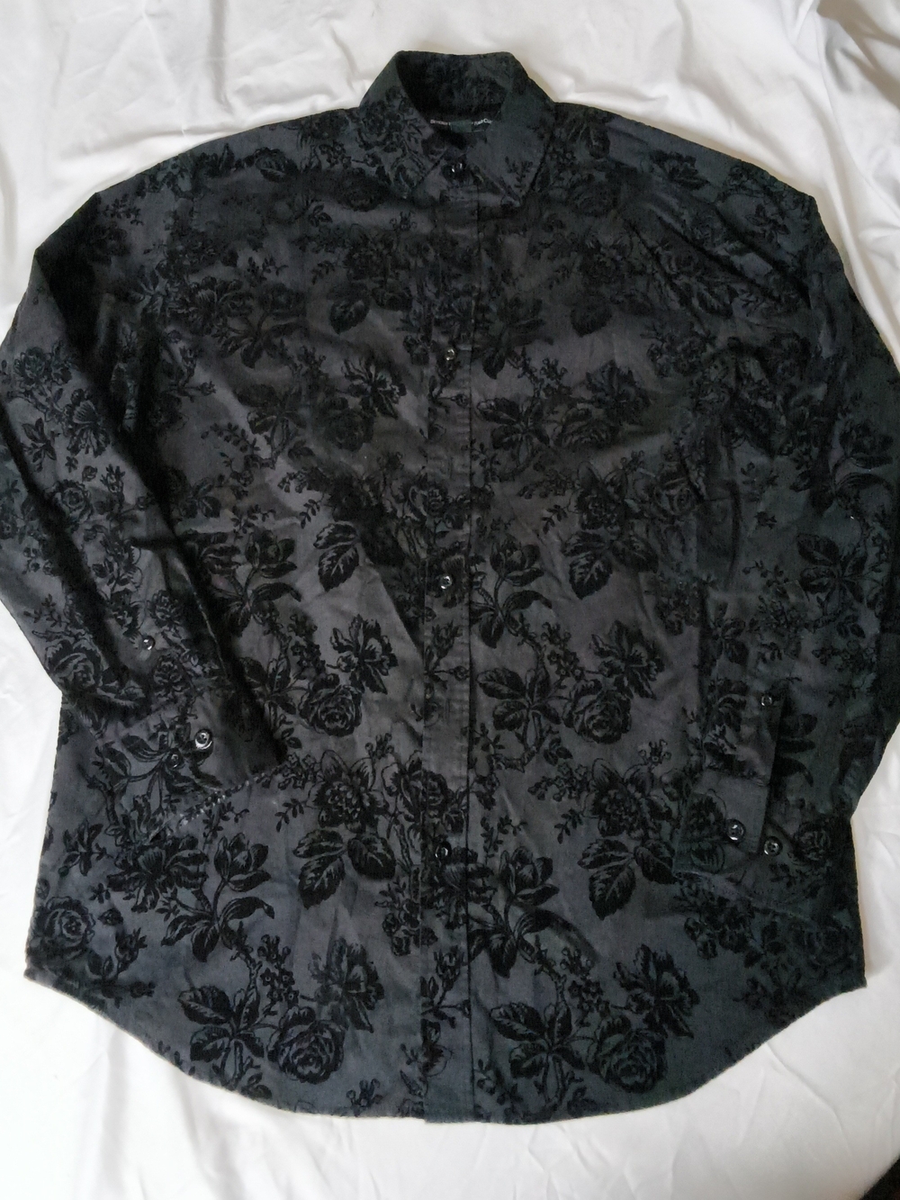 Beverly Hills Polo Club Black Floral Velvet-Texture Button-Down Shirt